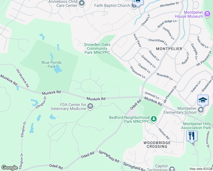 map of restaurants, bars, coffee shops, grocery stores, and more near 12205 Loch Lynn Court in Laurel