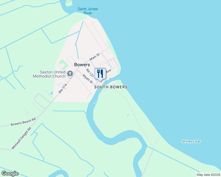 map of restaurants, bars, coffee shops, grocery stores, and more near 4381 South Bowers Road in Milford