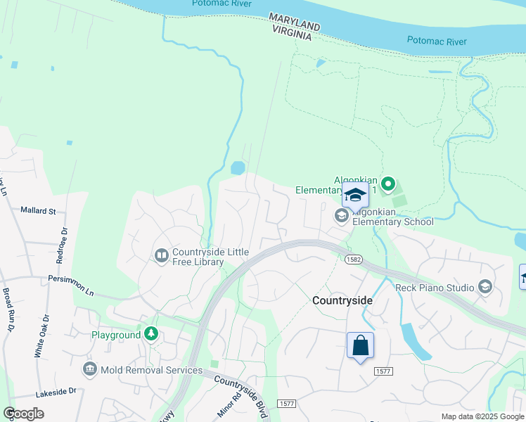 map of restaurants, bars, coffee shops, grocery stores, and more near 29 Haxall Court in Sterling