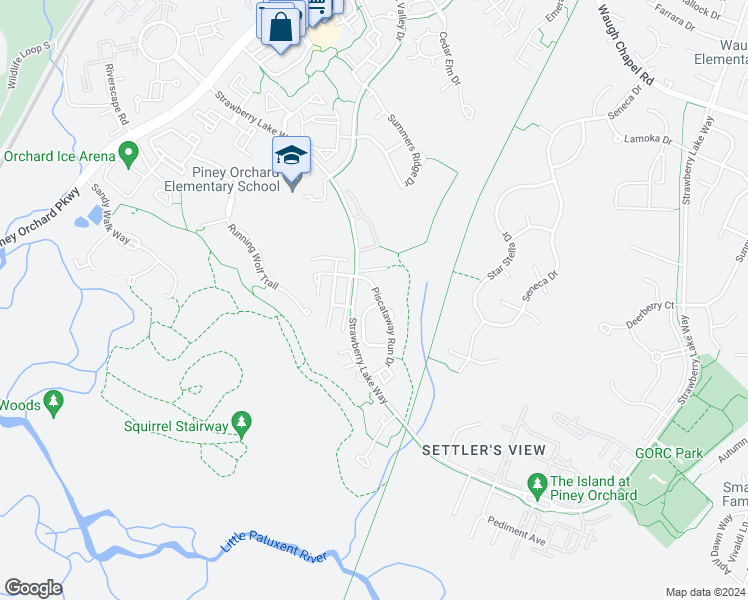 map of restaurants, bars, coffee shops, grocery stores, and more near 2716 Piscataway Run Drive in Odenton
