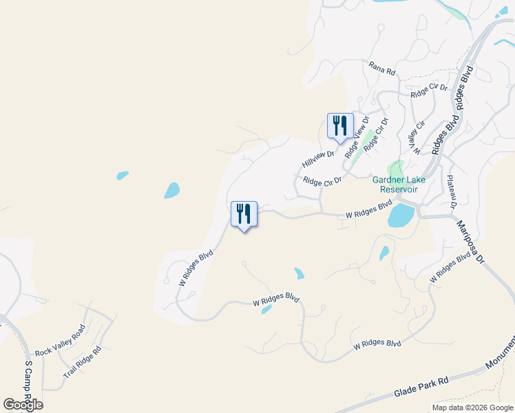 map of restaurants, bars, coffee shops, grocery stores, and more near 355 West Ridges Boulevard in Grand Junction