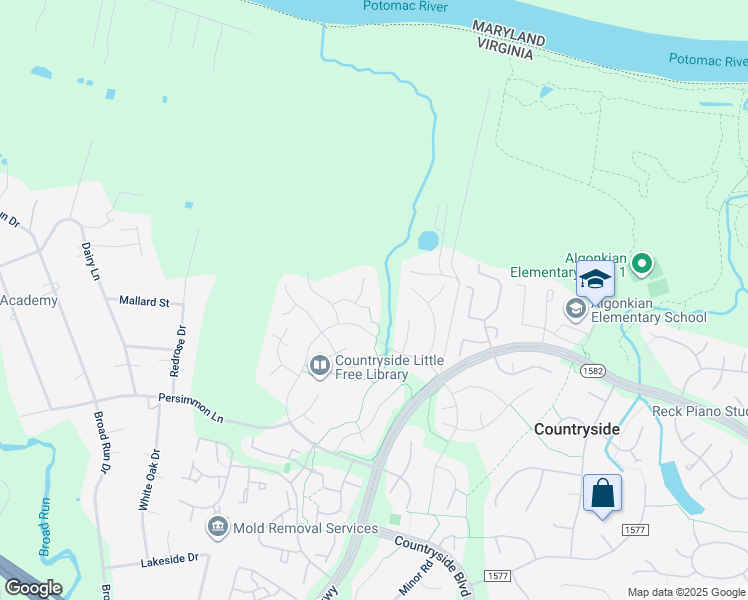 map of restaurants, bars, coffee shops, grocery stores, and more near 15 Darian Court in Sterling