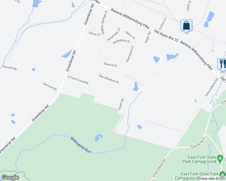 map of restaurants, bars, coffee shops, grocery stores, and more near 116 Forest Meadow Drive in Batavia