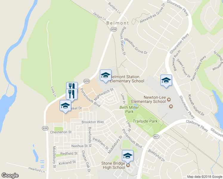 map of restaurants, bars, coffee shops, grocery stores, and more near 20284 Nightwatch Street in Ashburn