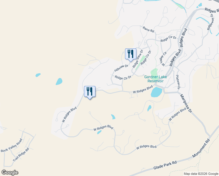 map of restaurants, bars, coffee shops, grocery stores, and more near 355 West Ridges Boulevard in Grand Junction
