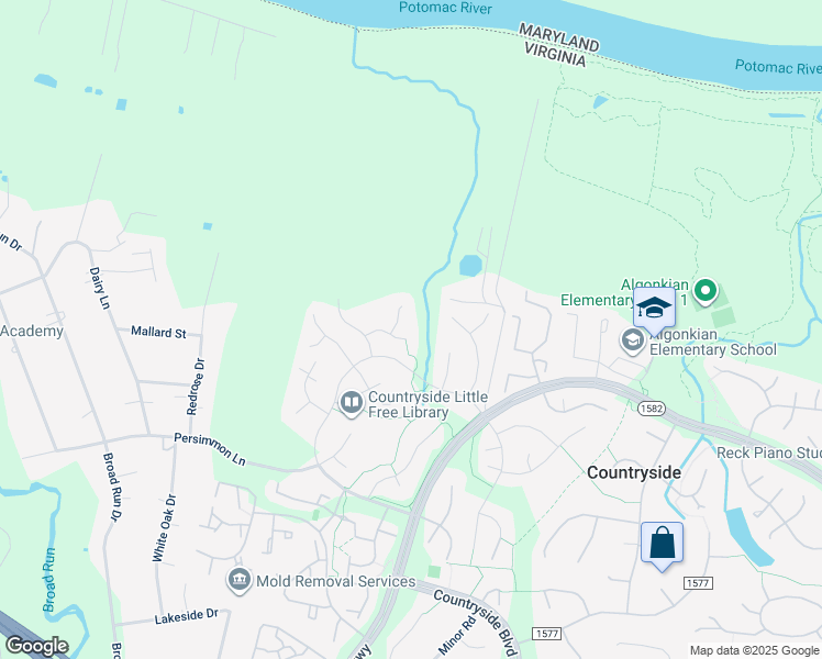 map of restaurants, bars, coffee shops, grocery stores, and more near 15 Darian Court in Sterling