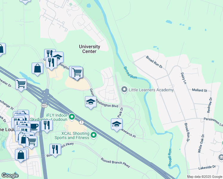 map of restaurants, bars, coffee shops, grocery stores, and more near 45025 Fellowship Square in Ashburn