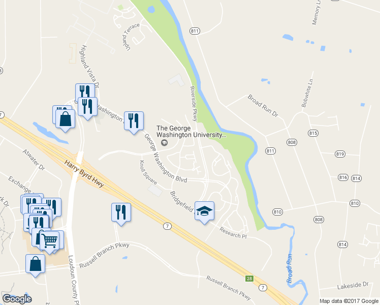 map of restaurants, bars, coffee shops, grocery stores, and more near 45025 Fellowship Square in Ashburn