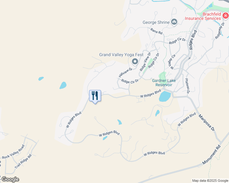 map of restaurants, bars, coffee shops, grocery stores, and more near 355 West Ridges Boulevard in Grand Junction