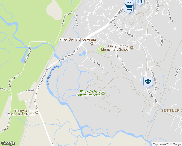 map of restaurants, bars, coffee shops, grocery stores, and more near 8716 Brightwater Court in Odenton