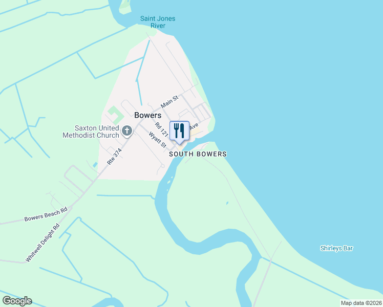 map of restaurants, bars, coffee shops, grocery stores, and more near 4381 South Bowers Road in Milford