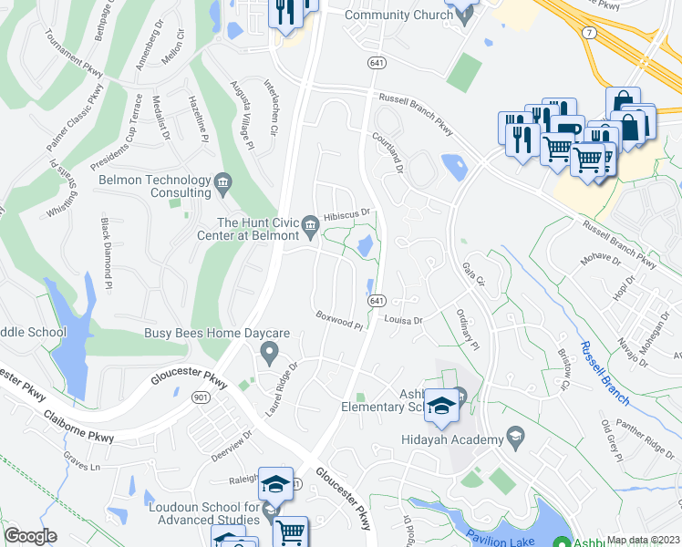 map of restaurants, bars, coffee shops, grocery stores, and more near 20218 Millstead Drive in Ashburn