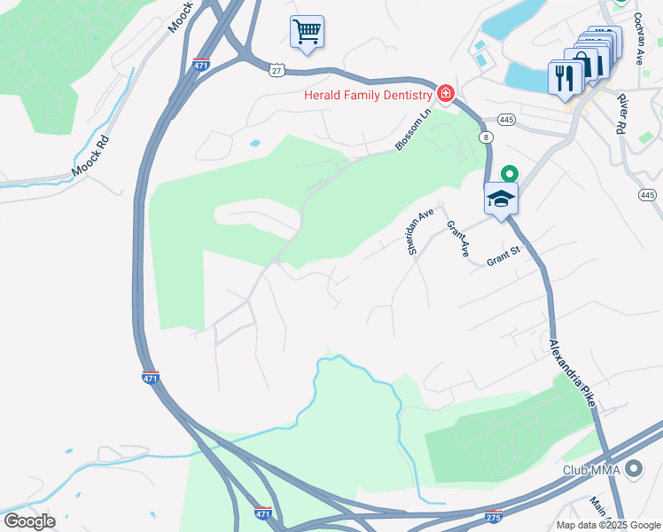 map of restaurants, bars, coffee shops, grocery stores, and more near 201 Mulberry Court in Fort Thomas