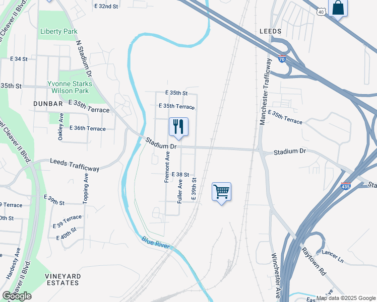 map of restaurants, bars, coffee shops, grocery stores, and more near 3710 Bennington Avenue in Kansas City