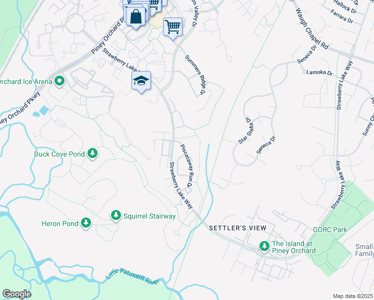 map of restaurants, bars, coffee shops, grocery stores, and more near 2723 Piscataway Run Drive in Odenton