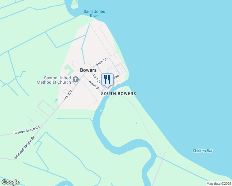 map of restaurants, bars, coffee shops, grocery stores, and more near 4381 South Bowers Road in Milford