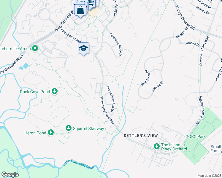 map of restaurants, bars, coffee shops, grocery stores, and more near 2723 Piscataway Run Drive in Odenton