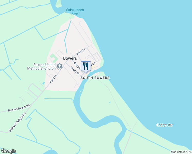 map of restaurants, bars, coffee shops, grocery stores, and more near 4381 South Bowers Road in Milford