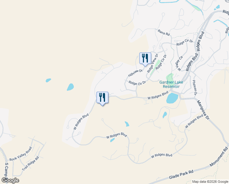 map of restaurants, bars, coffee shops, grocery stores, and more near 363 West Ridges Boulevard in Grand Junction