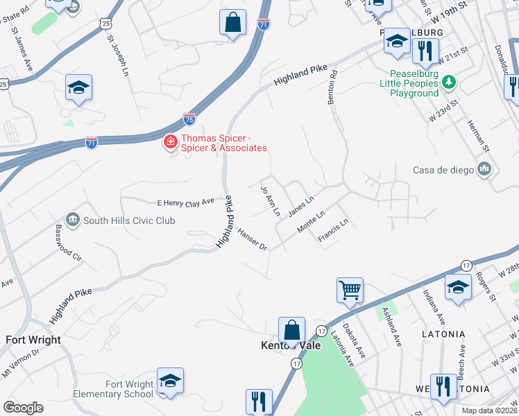 map of restaurants, bars, coffee shops, grocery stores, and more near 905 Loraine Court in Covington