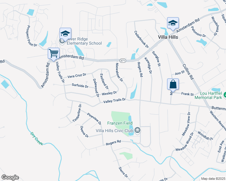 map of restaurants, bars, coffee shops, grocery stores, and more near 2641 Wesley Drive in Villa Hills