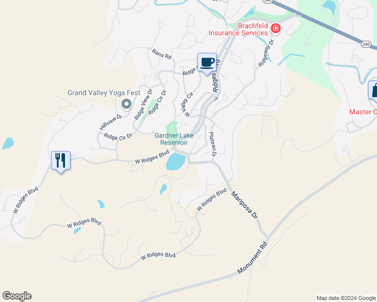 map of restaurants, bars, coffee shops, grocery stores, and more near 349 Cliff View Drive in Grand Junction