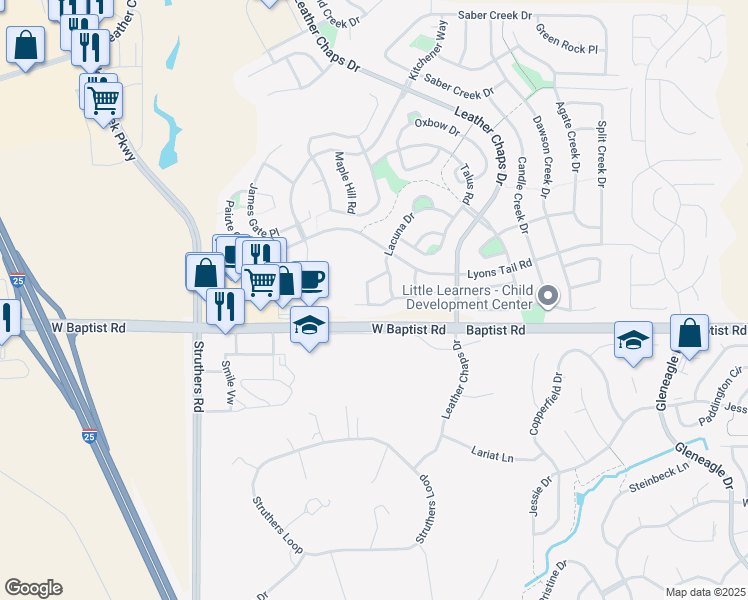 map of restaurants, bars, coffee shops, grocery stores, and more near 427 Whistler Creek Court in Monument