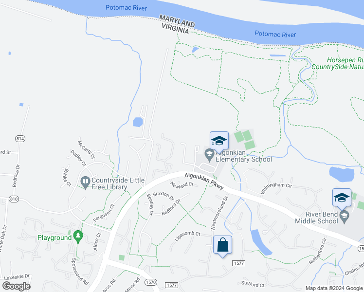 map of restaurants, bars, coffee shops, grocery stores, and more near 59 Millard Court in Sterling