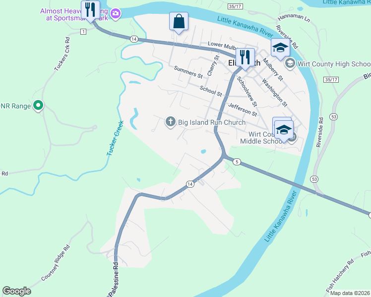 map of restaurants, bars, coffee shops, grocery stores, and more near 107 Iris Drive in Elizabeth