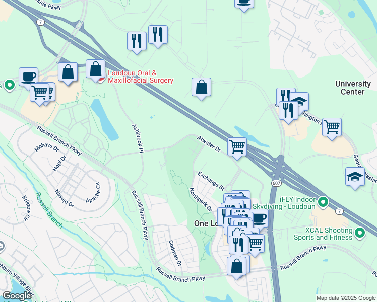 map of restaurants, bars, coffee shops, grocery stores, and more near 44579 Strabane Terrace in Ashburn