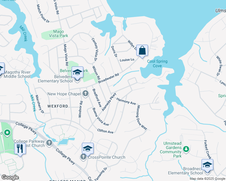 map of restaurants, bars, coffee shops, grocery stores, and more near 330 Alameda Parkway in Arnold