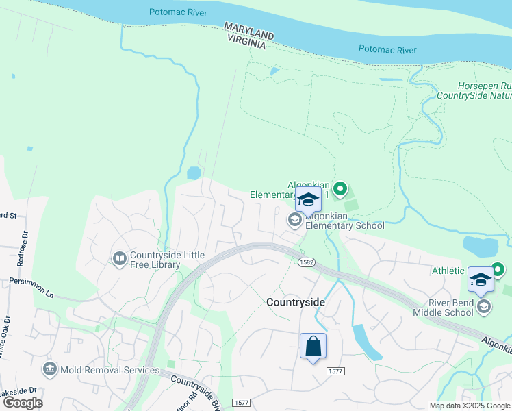 map of restaurants, bars, coffee shops, grocery stores, and more near 61 Millard Court in Sterling