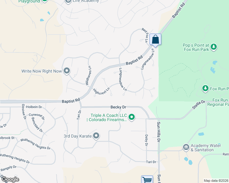 map of restaurants, bars, coffee shops, grocery stores, and more near 15565 Falcon Ridge Court in Colorado Springs