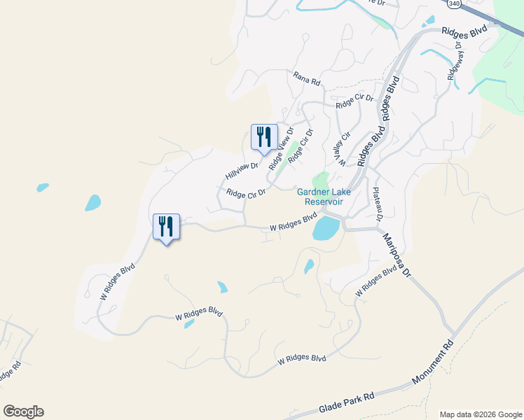 map of restaurants, bars, coffee shops, grocery stores, and more near 363 West Ridges Boulevard in Grand Junction