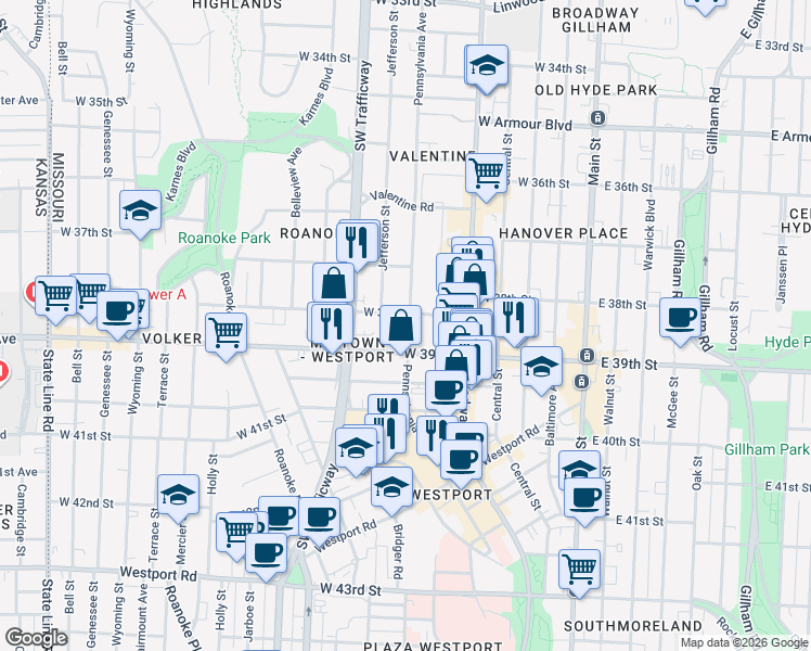 map of restaurants, bars, coffee shops, grocery stores, and more near in Kansas City