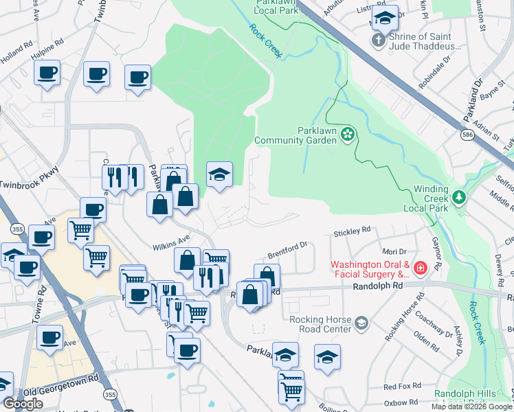 map of restaurants, bars, coffee shops, grocery stores, and more near 12301 Braxfield Court in Rockville