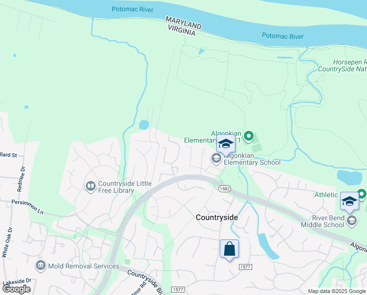 map of restaurants, bars, coffee shops, grocery stores, and more near 24 Aldridge Court in Sterling
