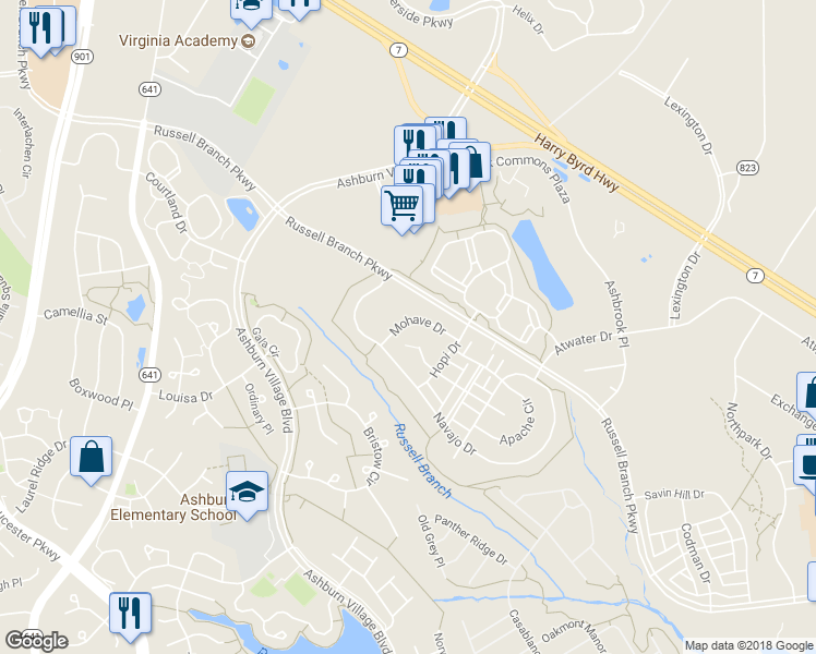 map of restaurants, bars, coffee shops, grocery stores, and more near 44211 Mohave Drive in Ashburn