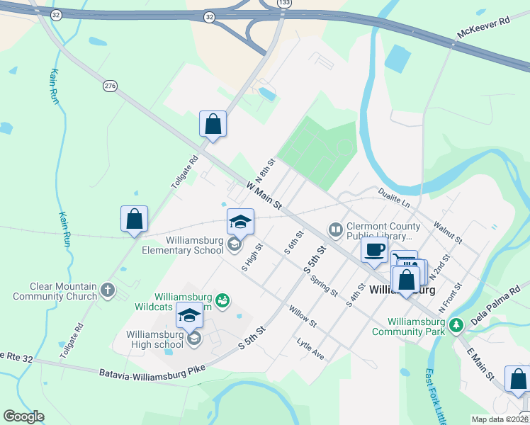 map of restaurants, bars, coffee shops, grocery stores, and more near 865 West Main Street in Williamsburg