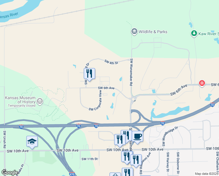 map of restaurants, bars, coffee shops, grocery stores, and more near in Topeka