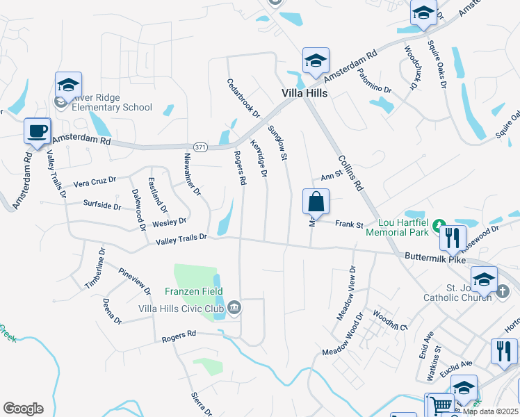 map of restaurants, bars, coffee shops, grocery stores, and more near 826 Kenridge Drive in Villa Hills