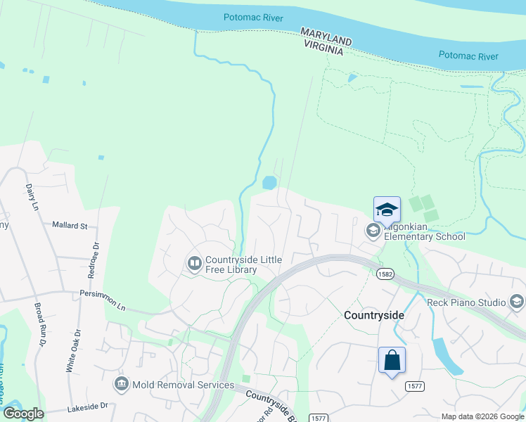 map of restaurants, bars, coffee shops, grocery stores, and more near 32 Fenton Wood Drive in Sterling