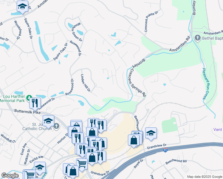 map of restaurants, bars, coffee shops, grocery stores, and more near 22 Linden Hill Drive in Crescent Springs
