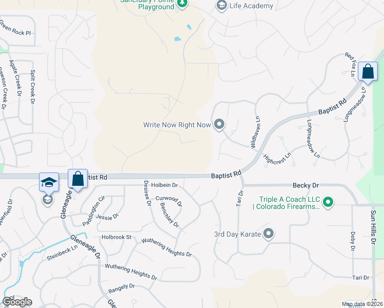 map of restaurants, bars, coffee shops, grocery stores, and more near 670 Baptist Road in Colorado Springs