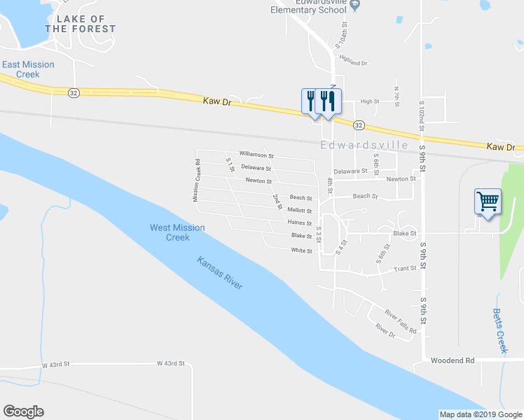 map of restaurants, bars, coffee shops, grocery stores, and more near 156 Mellott Street in Edwardsville