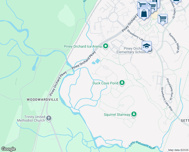 map of restaurants, bars, coffee shops, grocery stores, and more near 8714 Little Patuxent Court in Odenton