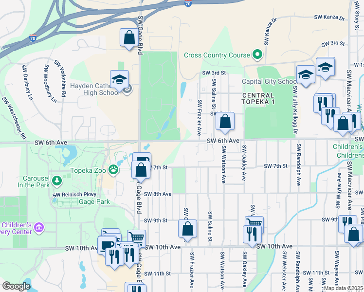map of restaurants, bars, coffee shops, grocery stores, and more near 3535 Southwest 6th Avenue in Topeka