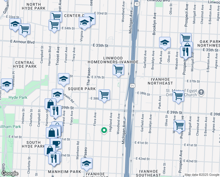 map of restaurants, bars, coffee shops, grocery stores, and more near 3721 Wayne Avenue in Kansas City
