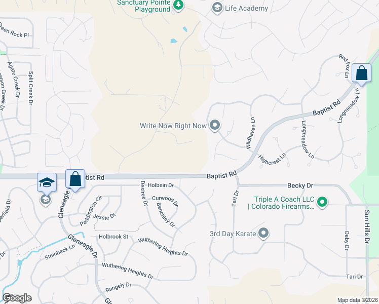 map of restaurants, bars, coffee shops, grocery stores, and more near 670 Baptist Road in Colorado Springs
