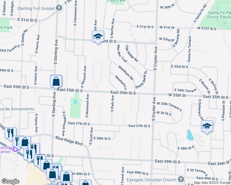 map of restaurants, bars, coffee shops, grocery stores, and more near 3427 South Norton Avenue in Independence
